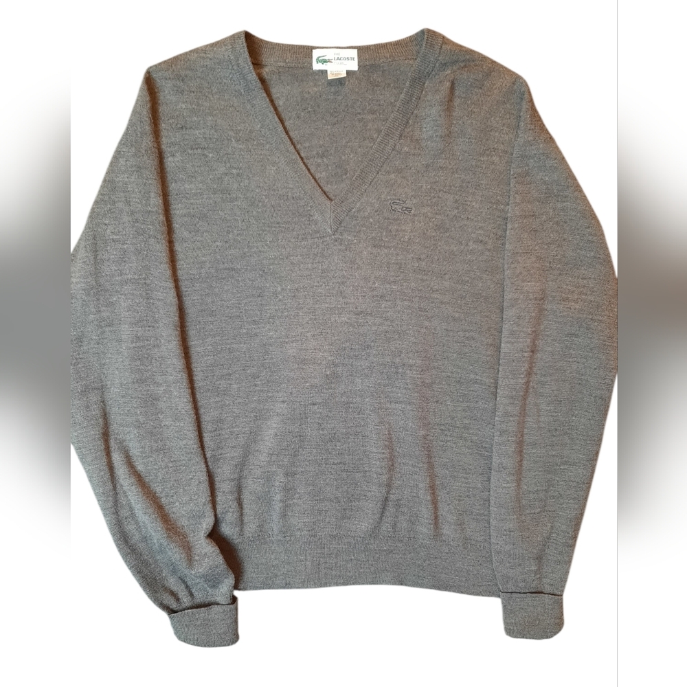 Lacoste Sweater Mens XL Gray Wool Blend Preppy Vintage Ecclectic Grandpa Travel